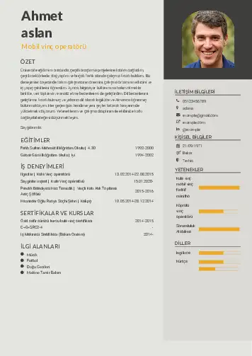 Vinç Operatörü Cv Örnekleri cv indir